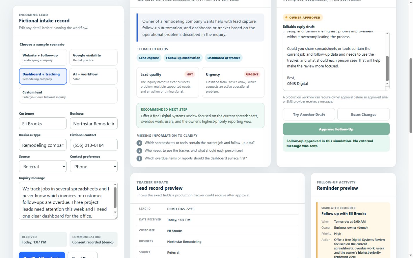 Interactive lead-operations workflow simulation preview
