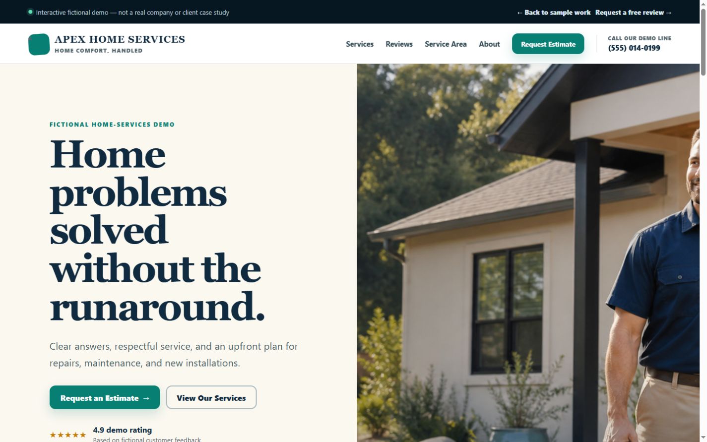 Apex Home Services interactive local service website demo preview